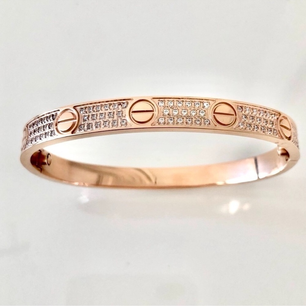 Pave Diamond LOVE Screw Bangle Bracelet with Screwdriver in Rose Gold - Picture 10 of 10